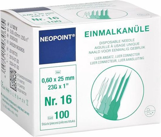 Needles 23G 0.60 X 25mm 100 pieces Neopoint